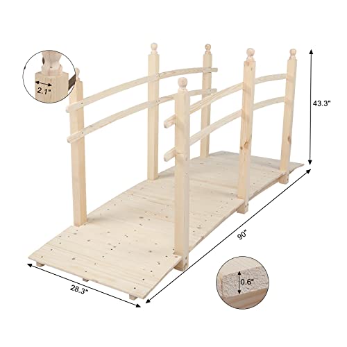 image for VINGLI 7.5 ft Garden Bridge, Arch Walkway Wooden Bridge with Safety Ra