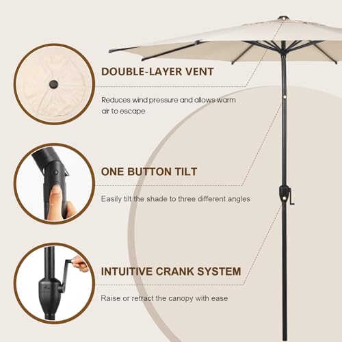 Image of Abba Patio 9FT Lyon Outdoor Patio Umbrella Outdoor Table Umbrella with Push Button Tilt and Crank Market Umbrella 8 Sturdy Ribs UV Protection Waterproof for Garden Deck Backyard Pool Beige