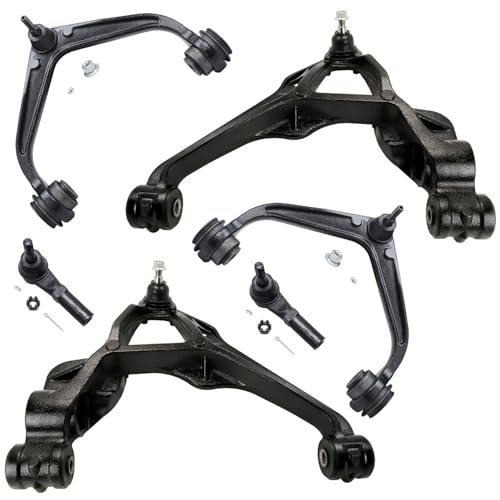 Image of Detroit Axle - 6pc Front End Kit for 2011-2019 Chevy Silverado GMC Sierra 2500 HD 3500 HD, Upper & Lower Control Arms w /Ball Joint Outer Tie Rod Ends 2012 2013 2014 2015 2016 2017 2018 Replacement