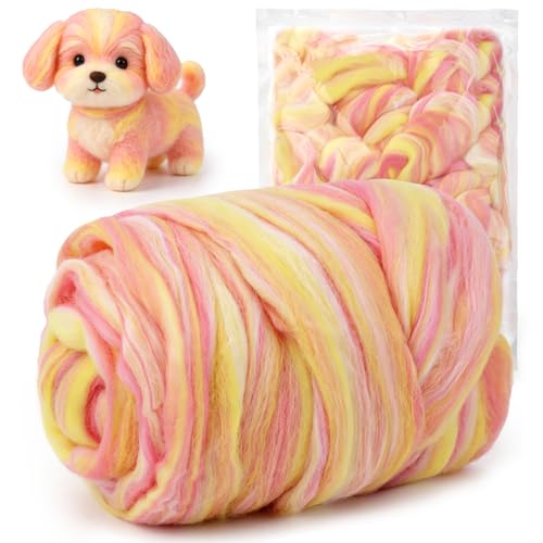 Image of Wool Roving 7.02oz Colored Natural Needle Felting Wool Bulk for Spinning, Arm Knitting Blanket, Wet Felting, Handcrafts, Yarn Roving for DIY Craft Materials(Pink Beige Ombre)