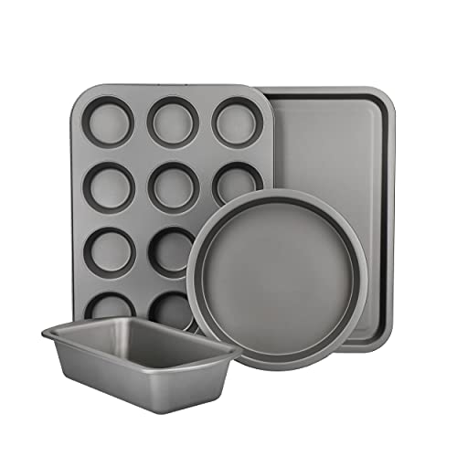 KitchenCraft Non-Stick Baking Set, 4-Piece Bakeware Set Including Loaf Tin, Round Cake Tin