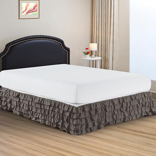 Elegant Comfort Luxurious Premium Quality 1500 Thread Count Wrinkle and Fade Resistant Egyptian Quality Microfiber Multi-Ruffle Bed Skirt - 15inch Drop, Full, Grey