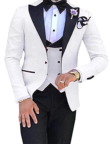 Men’s 3 Piece Suit Blazer Slim Fit Tux Jacket Vest Pants Set for Party, Wedding and Business