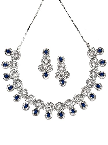 Image of Karatcart Silver Tone Green American Diamond Studded Necklace Set for Women
