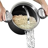 GOTHAM STEEL 5 Qt Ceramic Stock Pot Multipurpose Pasta Pot with Strainer Lid & Twist and Lock Handles, Nonstick Ceramic for Soup, Spaghetti, Rice, Pots for Kitchen, Dishwasher Safe - BLACK