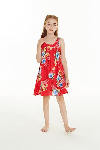 Image of Matchable Family Hawaiian Luau Men Women Girl Boy Clothes in Hibiscus Red