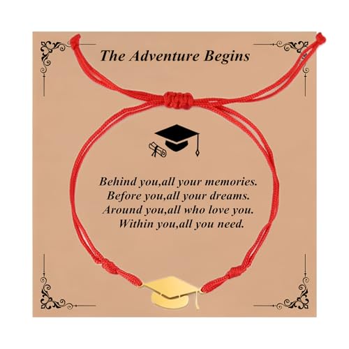 Image of Graduation Bracelets for Her Him,Class of 2026,Personalized Graduation Gifts for College High Scool 8th Grade 5th Grade Master Degree (red rope+gold Charm)
