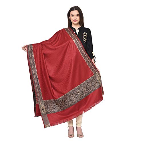 Women's Kashmiri Acro Wool Self Design Border Shawl [SIZE:40X80 Inches]2