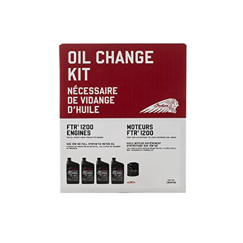 Indian Motorcycle Oil Change Kit for Specific FTR Models Including 1200, S, Rally, Sport, Carbon and More, Includes 4 Quarts 15W-60 Full Synthetic Motor Oil, 1 Oil Filter, 2 Washers - 2884182