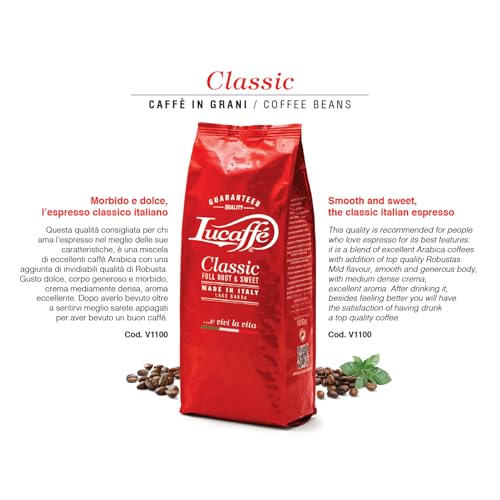 Lucaffé - Kaffeebohnen Classic, 1 kg | Kaffee aus ganzen Bohnen für cremigen Espresso | Mittlere Röstung | Süßer und vollmundiger Geschmack | Feines und schokoladiges Aroma