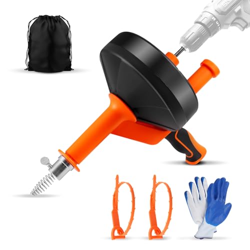 Spirale per la pulizia dei tubi, 10 m, a spirale, per la pulizia dei tubi con adattatore per trapano, per sanitari, con guanti da lavoro, efficace per la pulizia degli scarichi in cucina e bagno