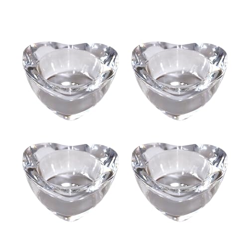 Set of 4 Clear Glass Tealight Holders, Various Shapes, Suitable for 4cm Diametre Tealights Candles (Heart)