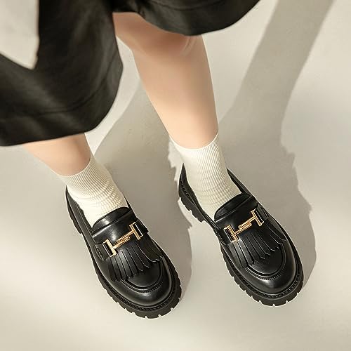 Image of Chunky Loafers Women Platform Loafers for Women Chunky Heel Lug Sole Loafers for Women Slip ons Round Toe