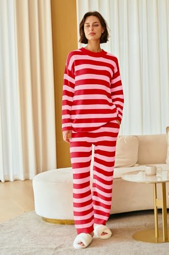 Image of SENSERISE Womens Striped Set Sweater Lounge Sets