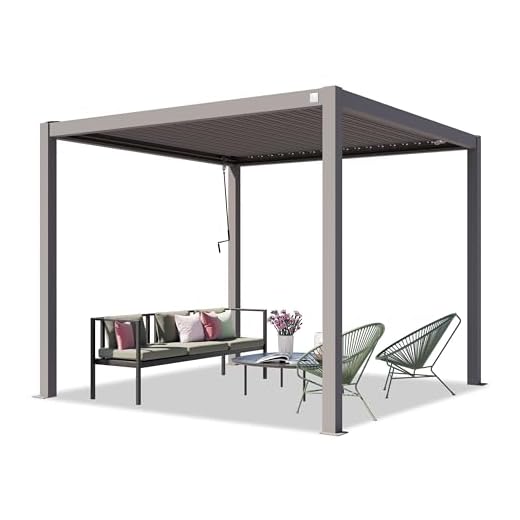 PRIMEYARD Pergola 3x3 m montanti in alluminio con tetto a doghe in acciaio gazebo da giardino grigio