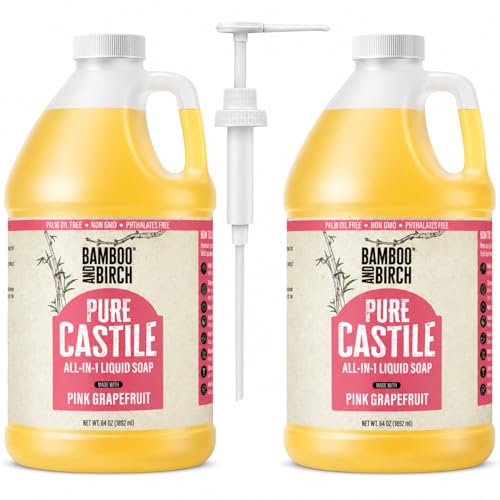 Image of BAMBOO AND BIRCH Pure Castile Soap Liquid, Certified Palm Oil Free Natural Soap, Citrus Grapefruit, 1 Gallon