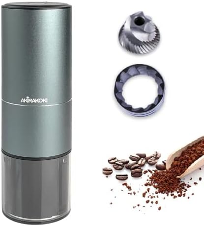 AKIRAKOKI Electric Burr Coffee Grinder with Multi Grind Settings, Portable Small Conical Stainless Steel Precision Forged Burr Grinder for Coffee Beans, Spices and More, USB Rechargeable