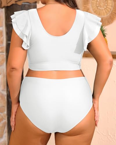Daci Plus Size Two Piece Bikini Swimsuits - High Waisted Tummy Control Women Bathing Suits with Ruffle Sleeve Swimwear2