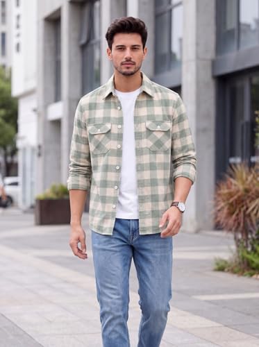 Image of Amazon Brand - INKAST Men's Cotton Blend Button Down Shirt || Long Sleeve Casual Flannel Check Shirt || Soft Breathable Lightweight Collared Shirts with Two Flap Chest Pockets || Stylish Everyday Wear