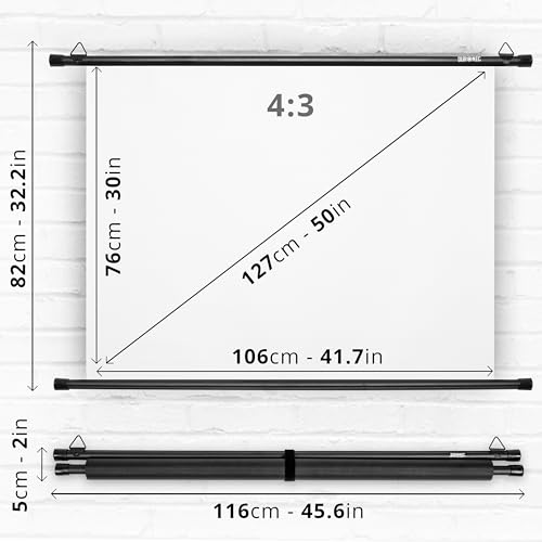 Duronic BPS50 Leinwand | 4:3 Hängeleinwand 50 Zoll 102 x 76 cm | Heimkino mit 4K Full HD 3D | Gain 1.0 | Projektionsleinwand für Wandmontage | Beamerleinwand für Büro Präsentationen, Schulen