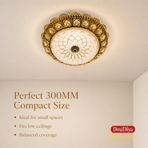 Image of Desidiya LED Modern Round Flower Chandelier for Living Room Ceiling Crystal Ceiling Light Lamp | Jhummar Lighting for Bedroom, Pendant Lighting for Hall, Living & Dining, Multicolour (300MM)