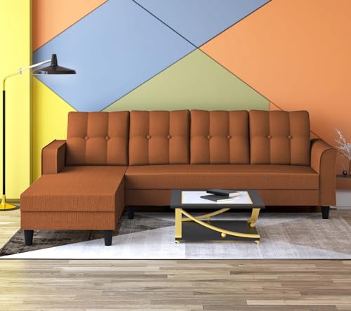 Image of Adorn India Maddox Tufted L Shape 6 Seater Sofa Set LHS (Rust) (3 Year Warranty)