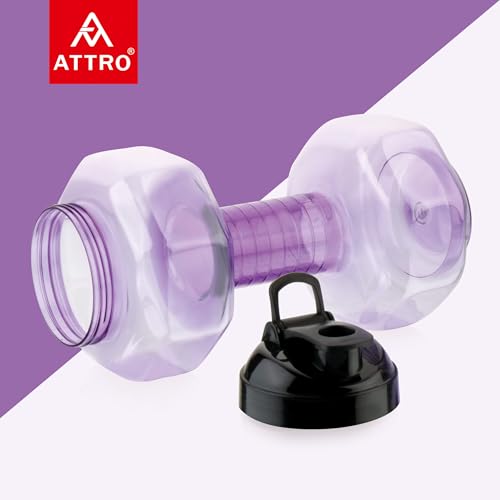 Image of ATTRO Dumbbell Water Bottle 2 Liter Plastic Bottle with Grip Handle Stylish Bottle for Gym Lover BPA Free, Food Grade, Leakproof- Violet