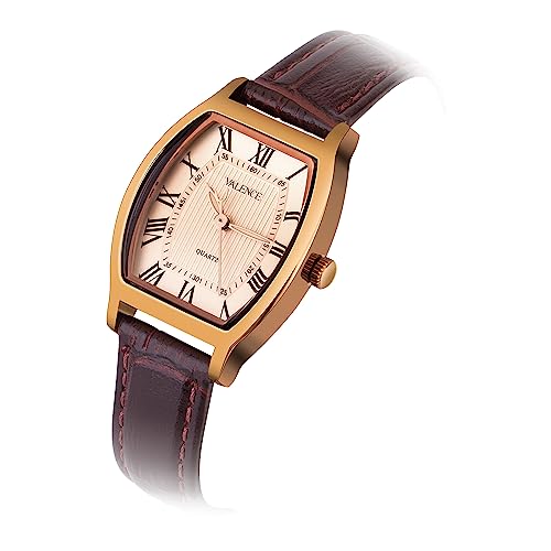 VALENCE Vintage Watch for Women - Brown Leather Band Strap for Small Wrist - Square Face Dainty Elegant Luxury Watch for Lady - Fashional Gift, brown, Quartz Watch