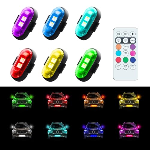 RGB Aircraft Strobe Lights with Remote Control, 8Color LED Wireless Strobe Light Multi Mode Waterproof Warning Lights for Aircraft Motorcycle Truck Car Boat Bike (6pcs)
