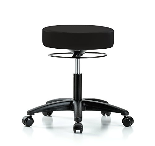 Perch Stella Rolling Height Adjustable Salon & Spa Stool for Carpet or Linoleum  12 Year Warranty (Black Vinyl)