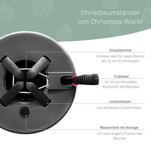 Blumixx Christmas-World Christbaumständer, Modell Taunus, für Baumhöhe bis 2,25 m, Weihnachtsbaumständer Tannenbaumständer mit Fußhebelfunktion und Einseiltechnik, 2,0 Liter Wassertank, Anthrazit