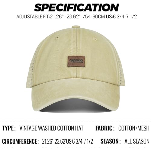 Image of Croogo Leather Patch Mesh Back Cap Washed Cotton Dad Hat | Breathable Material /Adjustable Design /Unstructured Hats /Vintage Wash /Exclusive Products