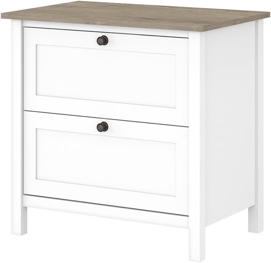 Bush Home Mayfield 2 Drawer Lateral File Cabinet in Pure White and Shiplap Gray