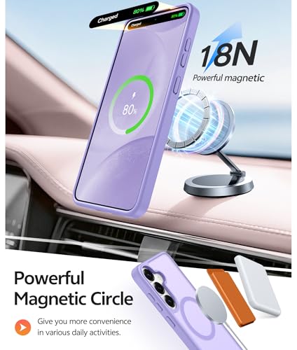 Image of FNTCASE for Samsung Galaxy S25 /S24 Case: Galaxy S24 /S25 Phone Case [Fit with Magsafe] Translucent Matte Case [Screen Protector] Military Grade Shockproof Protective Phone Cover-Light Purple