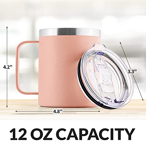 Zulay 12 Oz Insulated Coffee Mug With Lid - Stainless Steel Camping Mug Tumbler With Handle - Double Wall Vacuum Duracoated Insulated Mug For Travel, Camping, Office, Outdoor (Pink) #TOP4
