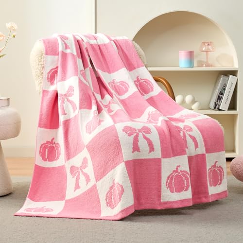 Amélie Home Fall Throw Blanket for Couch Pink White Checkered,