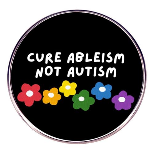 Image of Cartoon Rainbow Sunflower Enamel Pin CURE ABLEISM NOT AUTISM Round Brooch Autism Awareness Metal Badges Clothes Backpack Decoration Jewelry Gifts, Black