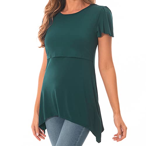 Ddluyy Women’s Nursing Top Ruffle Short Sleeve Scoop Neck Nursing Shirt Breastfeeding Shirt Pregnancy Clothes,Green,Xl #TOP3