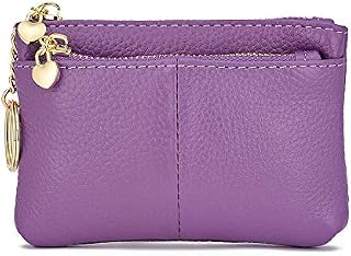Women Genuine Leather Zip Mini Coin Purse with Key Ring Triple Zipper Card Holder Wallet (Pink)
