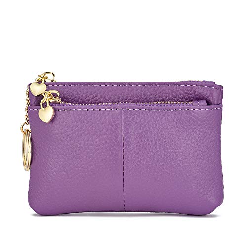 ZOOEASS Women Genuine Leather Zip Mini Coin Purse With Key Ring Triple Zipper Card Holder Wallet