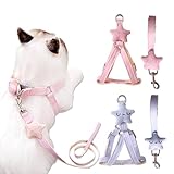 BSITSSS 2 Piezas Arnes para Gatos con Correa, Estrellas Correa para Gatos, Rosa Azul Cat Harness y Leash Antiescape para Gato Perro Pequeño Cachorros Caminar y Viajar