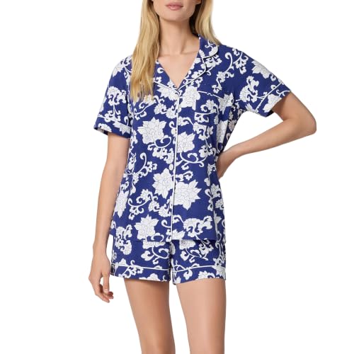 Image of Bed Head PJs Organic Cotton Short Sleeve Button Down Pajamas for Women Set | Womens Pajama Sets Matching 2 Piece PJ Shirt & Shorts with Pockets - Soft Cozy Jersey Sleepwear & Loungewear