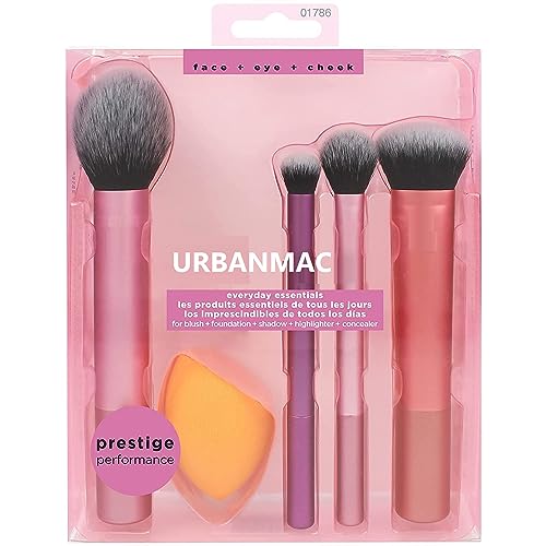 URBANMAC Artist Essentials Complete Face Makeup Brush Set for Makeup Artist Inspired Looks, 5 Count (Pack of 1) MULTICOLOR