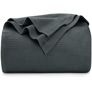 Utopia Bedding Smoke Gray 100% Cotton Blanket [Queen Size – 90×90 Inch] 350GSM Lightweight, Soft and Breathable Thermal Blanket for All Seasons