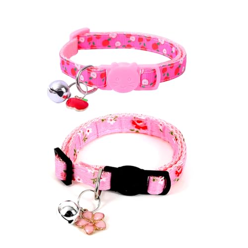 2 Pack Cat Collars Adjustable Kitten Collars with Bells Safe Quick Release Buckle Cat Collars Fruit Style Cat Collar Adjustable 19-30cm