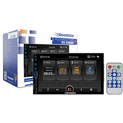 Central Multimídia 2 din MP5 7 pol RS508BR Plus Touch Bluetooth USB Espelhamento Android e iOS Controle Remoto Roadstar