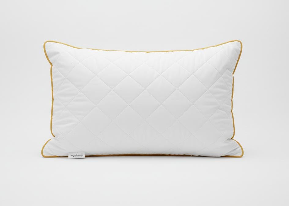 Image of Premium Quilted Microfiber Pillow for Sleeping | 3D Virgin Fiber Filled | Soft Neck Support Bed Pillow with Edge Piping | Mustard Yellow, 17x27 Inch