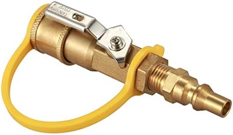 Propane Natural Gas 1/4 inch Quick Connect Kit - Shutoff Valve & Full Flow Plug - (Color: Gold)