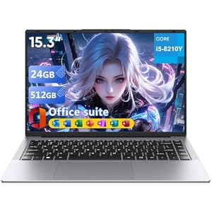 XWU Ordinateur Portable 15,3" Core i5-8210Y(Jusqu'à 3,6 GHz),24 Go RAM 512 Go SSD, Win 11 PC Portable, Écran 1920x1200 100% sRGB avec HDMI et USB-A, Autonomie Prolongée