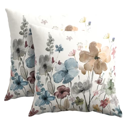 Watercolor Floral Pillow Covers 18x18 Inch Set of...